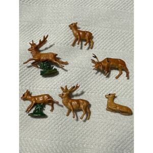 6pcs VINTAGE PLASTIC DEER 1" Christmas Miniatures Leaping Reindeer